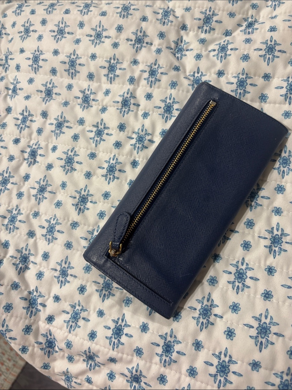 Prada Blue Saffiano Leather Flap Continental Wallet with Gold Logo Heat code 235 - Picture 11 of 13